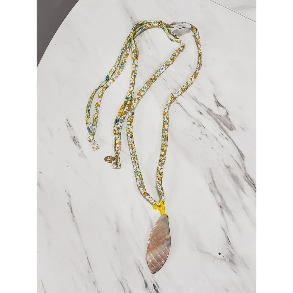 NEW Free People Ariana Ost Mother of Pearl Shell Pendant Necklace Coastal Long